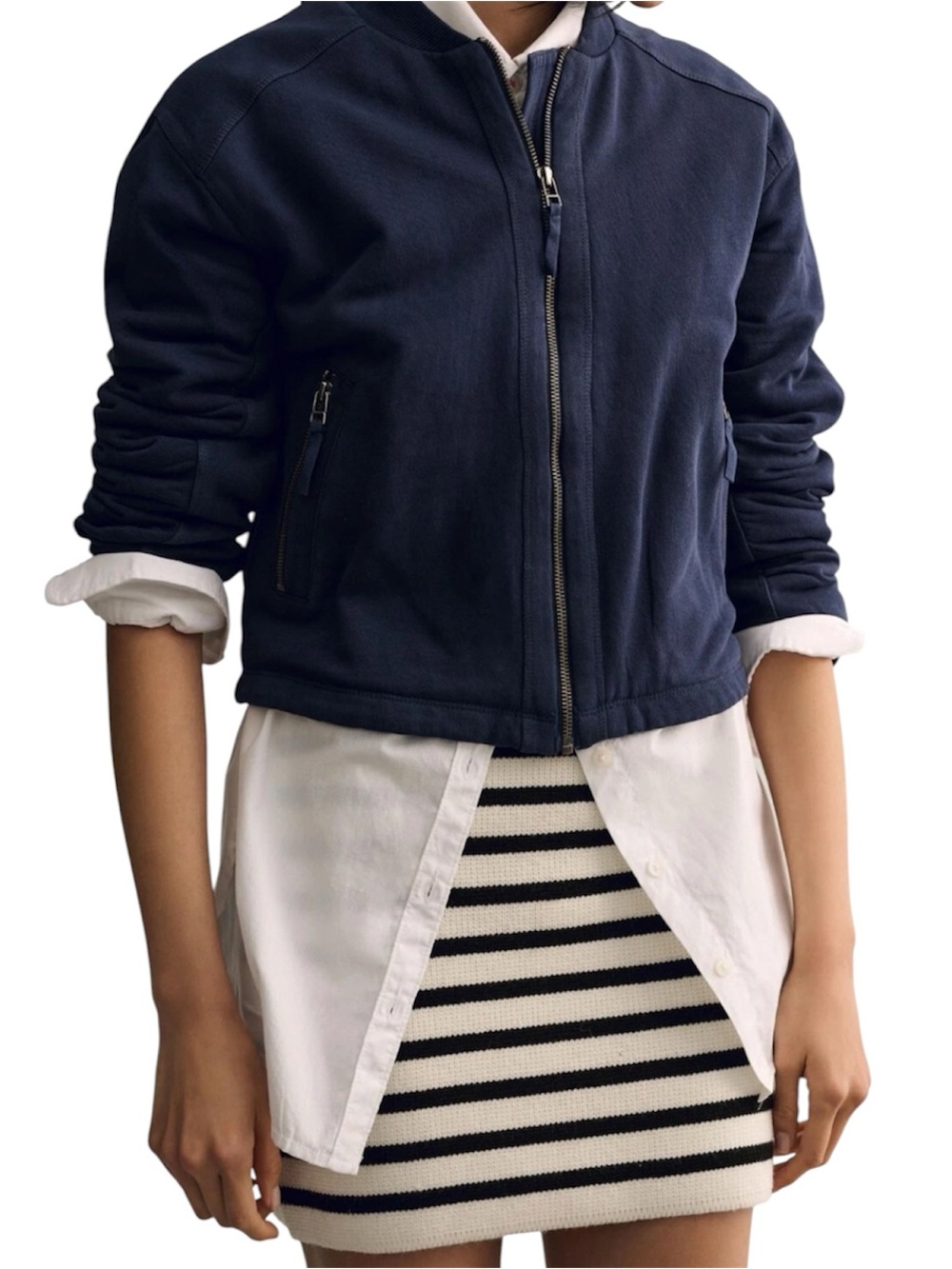 Anthropologie Pilcro Knit Bomber Jacket Women’s Size XS Navy Zip Front Casual - Picture 2 of 14